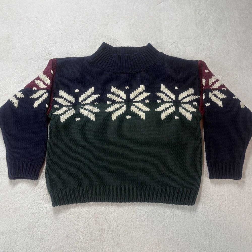 Vintage 90s Eagles Eye Mockneck Sweater Kids 4/5 Colorblock Pullover Snowflakes